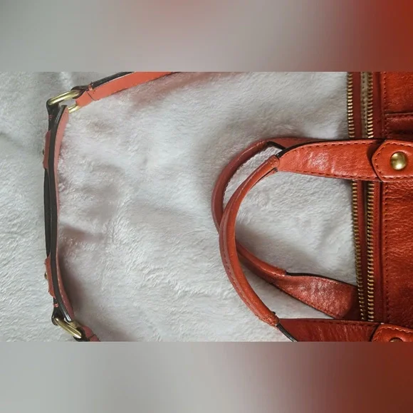 Coach Orange Coral Genuine Leather Satchel Handbag Purse G1273-F19247 12” X 7.5” - Picture 6 of 16